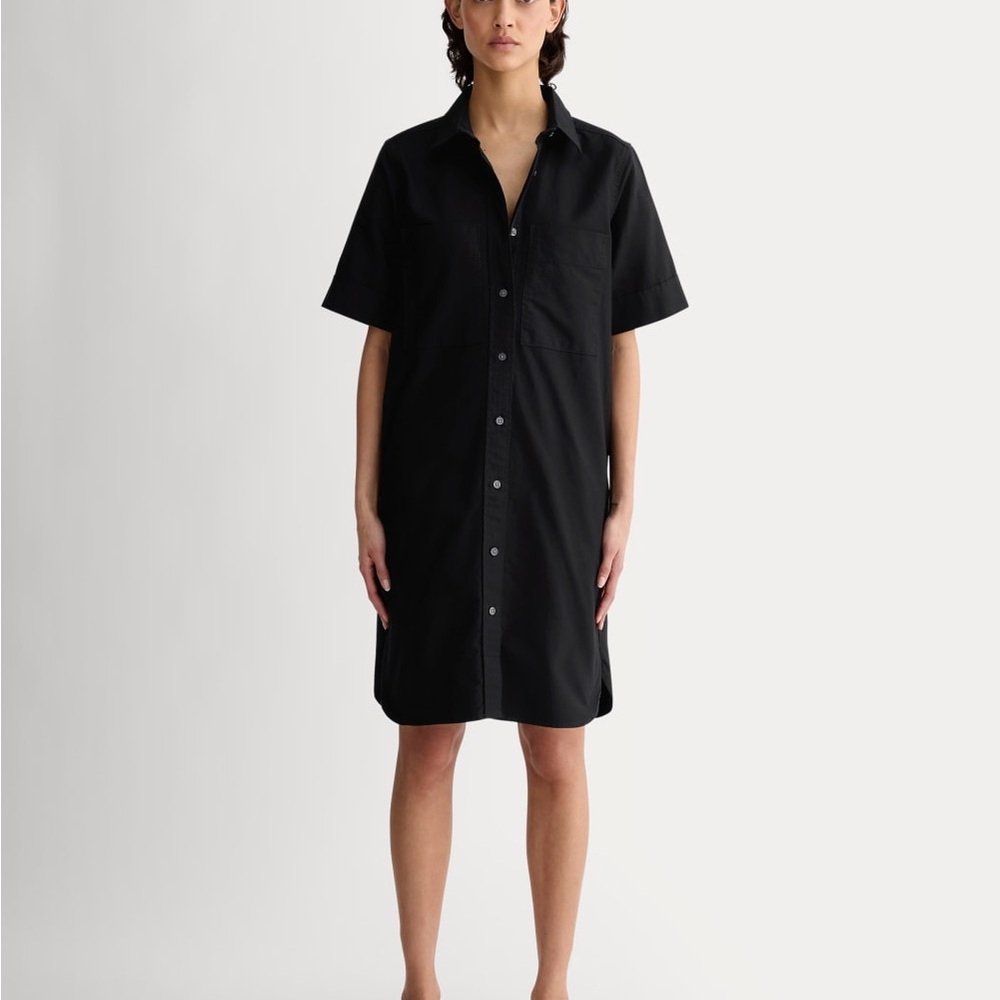 Everlane Oxford Cloth Black Short-Sleeve Button Front Shirt Dress